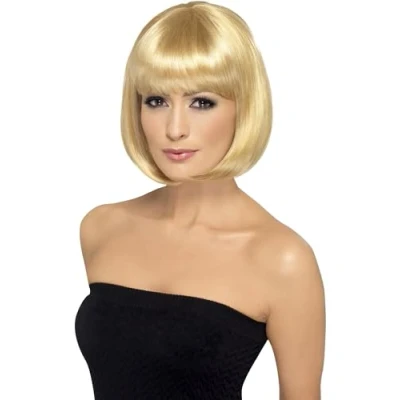 Image of Smiffys Partyrama Wig, 12 inch, Dark Blonde Short Bob with Fringe, Ladies Glamour Wigs Fancy Dress, Adult Dress Up