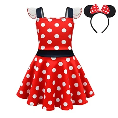 Image of Lito Angels Minnie Mouse Fancy Dress Up Costume with Headband Birthday Party Outfits Baby Girls Age 12 18 Months, A Red