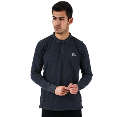 Image of Tokyo Laundry Cosenza Long Sleeve Pique Cotton Polo Shirt Mood Indigo Marl S
