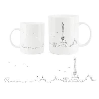Image of Purely Home Paris City Skyline Collection Bone China Mug White Coffee/Tea Present Gift for Travel Lovers
