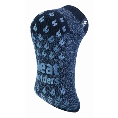 Image of HEAT HOLDERS Mens 2.3 TOG Warm Thick Anti Slip Low Cut Ankle Thermal Slipper Socks Trainer with Grips for Winter (12 14, Navy)