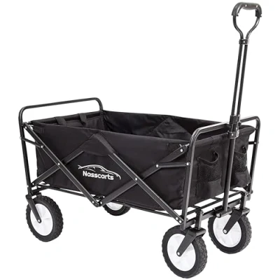 Image of Nasscarts, Multi Purpose Utility Cart Off Road Wagon, Terrain Trolley, Collapsible, Foldable Handcart Great for Shopping, Gardening, Camping, Fishing Loading Capacity of 68 kg Black