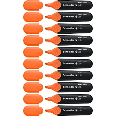 Image of Schneider Job 150 Highlighter Refillable Non Fading with Clip Pack of 10 Orange