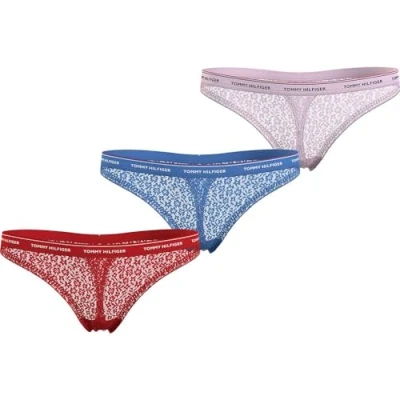 Image of Tommy Hilfiger Women&#039;s 3 Pack Thong Lace (Ext Sizes) Uw0uw04896 Thongs, Red (Fierce Red/Blue Spell/Pearly Pink), 3XL Plus