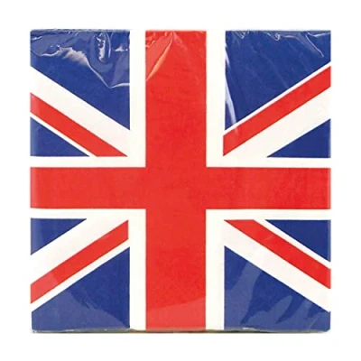 Image of Eurowrap Union Jack Party Tableware 2023 King Charles Corontation Pack of 12 Paper Napkins,Red White Blue