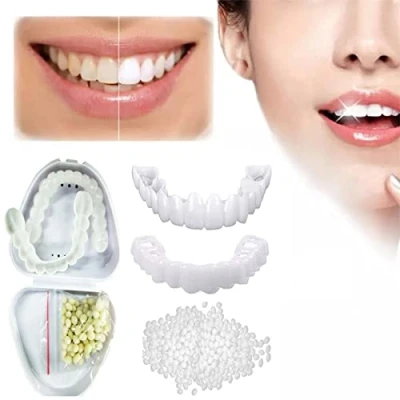 Image of Brigtviee 2 Pairs Instant Veneers Fake Teeth, False Teeth Top and Bottom Dentures Silicone Tooth Braces Temporary Snap on in Smile Cosmetic for Men Women