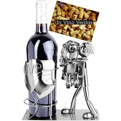 Image of BRUBAKER Metal Wine Bottle Holder, Silver, Tabletop Mount, Modern, 24x19x13 cm, 1.54 lbs