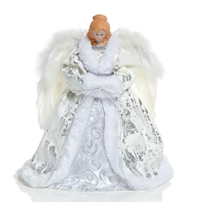 Image of Premier Decorations Silver &amp; White Angel Tree Topper with LED Lights Battery Operated