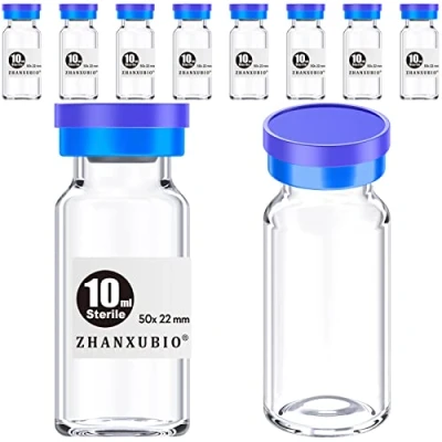 Image of ZHANXUBIO Sterile Empty Vials with Self Healing Injection Port and Aluminum Plastic Cap,Sterile Package (10ml Clear 10PCS)