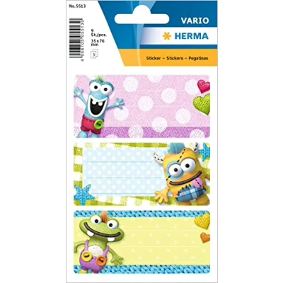Image of Herma 5513 Name Labels for school stapler, Little Monsters Motif 7 x 6 3, 5 cm/Capacity: 9