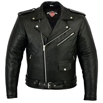 Image of Texpeed Mens Leather Marlon Brando Motorcycle Jacket Touring Motorbike With Genuine Biker CE Armour (EN 1621 1) Protection Black 7XL