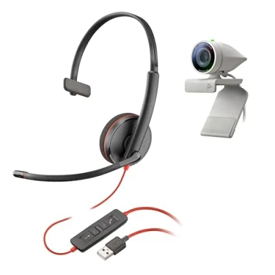 Image of Poly Studio P5 Kit with Blackwire 3210 (Plantronics) 1080p HD Video Conferencing Camera Professional Webcam and USB A Wired One Ear Headset