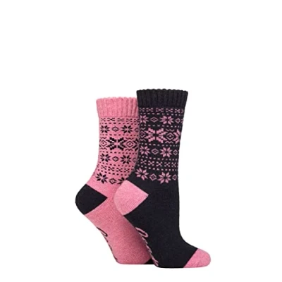 Image of Women&#039;s 2 Pair Jeep Wool Blend Thermal Performance Boot Socks Navy / Rose 4 8