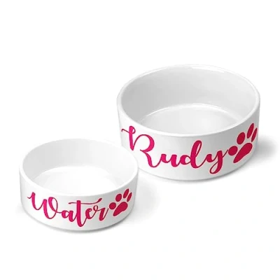 Image of Personalised Pet Bowls Dog Bowl Cat Rabbit Animal Food Water Treat Mrs Hinch (Small (500ml), Pink)