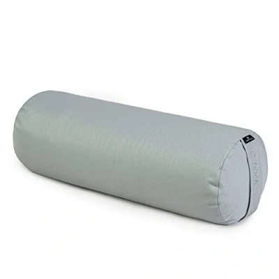 Image of Yoga Studio Bolster Cushion EU Organic Buckwheat Hulls Filling (GOTS Certified) Removable Washable Cotton Outer Cover Great for Yoga, Meditation (Light Grey)