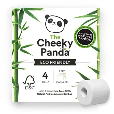 Image of The Cheeky Panda Toilet Paper, 3 Thicknesses, 4 Rolls of Bamboo