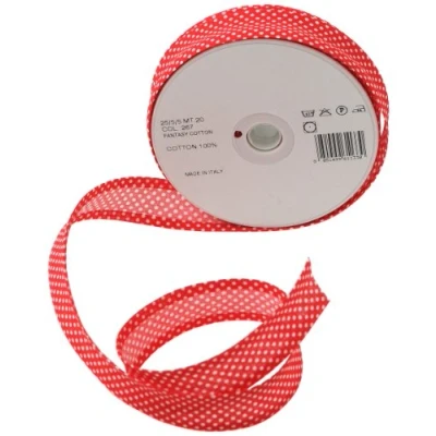 Image of Inastri 25/ 5/ 5 mm Cotton Bias Binding in Red Polka White 267