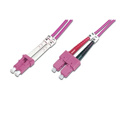 Image of DIGITUS DK 2532 02 4 Fibre Optic Cable OM4 2 m LC to SC Duplex 1/10/40/100 Gbit/s MM Multimode LAN Type: 50/125 µ Purple (Violet)