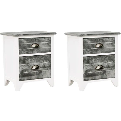 Image of vidaXL Nightstand 2 pcs with Drawers Grey and White