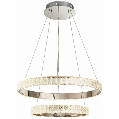 Image of Celeste Integrated LED Pendant Clear Crystal (K5) Glass &amp; Chrome Effect Plate 2 Light Dimmable IP20