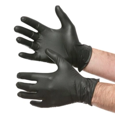 Image of Grippaz Black Semi Disposable Nitrile Grip Gloves Medium (Pack of 50)