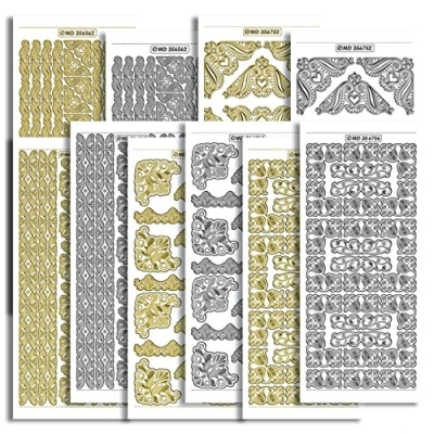 Image of Creative Products Craftstickers Borders/Corners, transparent, Double Embossed, Stickers Peel off&#039;s, Silver/Gold, 23 x 10 1 cm