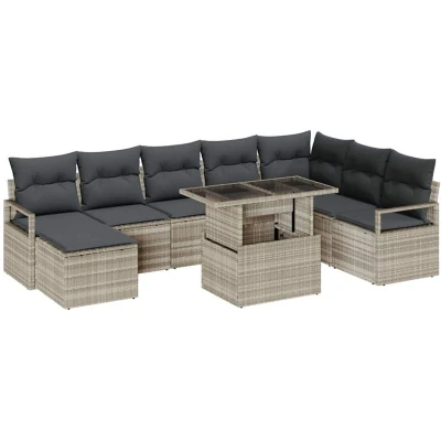 Image of vidaXL 9 Piece Garden Sofa Set with Cushions Light Grey Poly Rattan