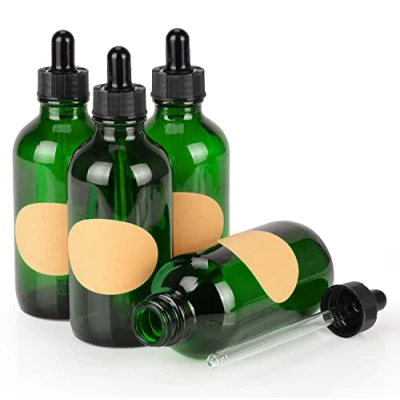 Image of stonylab 4 Pack Glass Dropper Bottle, Empty Bottle with Dropper, Inner Plug and Label for Essential Oils Aromatherapy Fragrances (120 ml, Green)