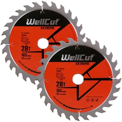 Image of WellCut TCT Saw Blade, Plunge Circular Angle Grinder 165mm x 28T 20mm Bore Pack of 2