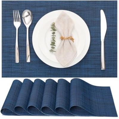 Image of Myir JUN Table Mats Set of 6, Place Placemats Washable Non slip Heat Insulation Woven Vinyl for Kitchen Dinning Restaurant 18&quot;X12&quot; (Ocean Color)