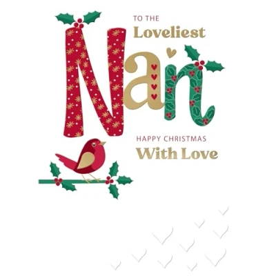 Image of to The Loveliest Nan Festive Joy Red Robin Christmas Greeting Card XFCS004