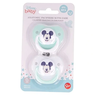 Image of Set of 2 Dummies with Anatomical Silicone Teat 0 6 Months Cool Like Mickey