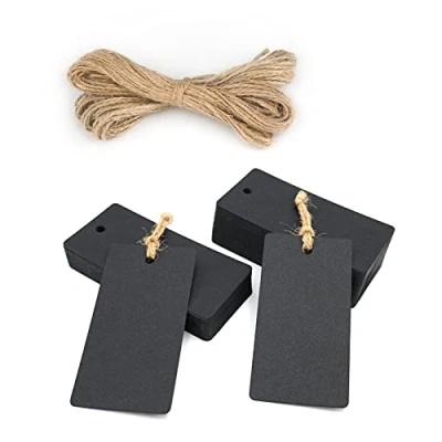 Image of jijAcraft 100PCS Black Tags, 9X4.5CM Kraft Paper Gift Tags for Crafts Rectangle Blank Hang with 20M Jute Twine