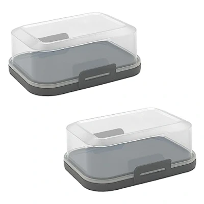 Image of Gariella 2 x Stackable Butter Dish with Plastic Lid, Anthracite, BPA Free, Modern Design, Space Saving, Dishwasher &amp; Freezer Safe, 0.5 Liters