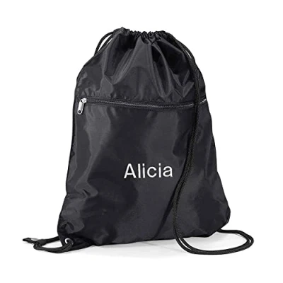 Image of Oh Sew Simple Personalised Water Resistant QUADRA Branded Swim Bag Kids Sports Gym with Zip Front Side Pocket Embroidered Any Name (Black)