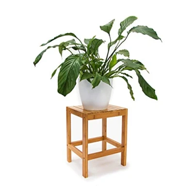 Image of Relaxdays Bamboo Stool, 40x28x32 cm Sitting Stool Flower Holder Wooden Side Table Seat