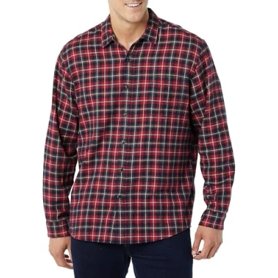 Image of Amazon Essentials Men&#039;s Long Sleeve Flannel Shirt (Available in Big &amp; Tall), Dark Red Plaid, M