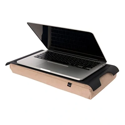 Image of Bosign Laptray with bean bag cushion. Portable Lap desk for Laptop, Breakfast, Dinner. Non slip tray. Washable, removable cushion cover. Plastic Brown MINI (43x23x6,5 cm)
