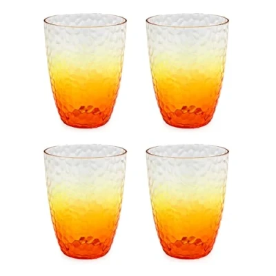 Image of Carousel Home Pack of 4 Orange Ombre Embossed Plastic Tumbler Glasses Set Drinking Clear Reusable Drinkware Outdoor Drinks 400ml