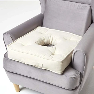 Image of HOMESCAPES Cream Pressure Relief Cushion 50 x cm Armchair Booster for Haemorrhoids Sciatica Coccyx and Pregnant Women 10 Thick Cotton Medical Seat Pad