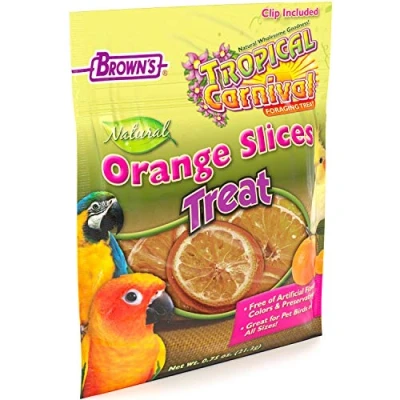 Image of Tropical Carnival F.M. Brown&#039;s Natural Orange Slices Pet Bird Foraging Treat, 0.75 oz Bag Sun Ripened, USA Harvested, 100% Edible, Vitamin C