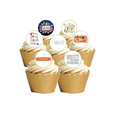 Image of 24 Precut Congratulations Edible Wafer Paper Cake Toppers Decorations