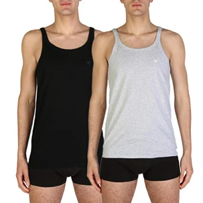 Image of Emporio Armani Men&#039;s 111612CC722 Pyjama Top, Multicoloured (Nero/Grigio Melange 97120), S (Pack of 2)