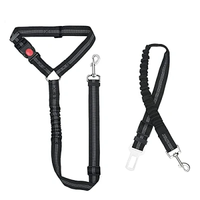 Image of URAQT Dog Car Seat Belt, 2 Pack Adjustable Durable Headrest Pet Safety Harness Restraint with Explosion Proof Impact Elastic Buffer, Heavy Duty Travel Accessories