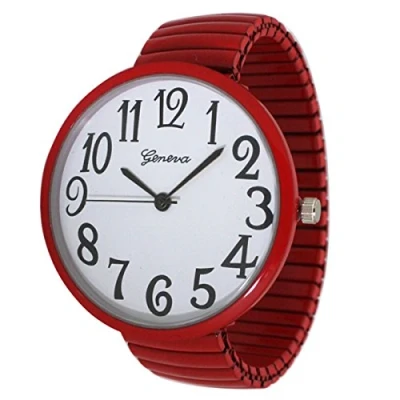 Image of Geneva Super Large Stretch Watch Clear Number Easy Read (Red), Red, 1 Count (Pack of 1),