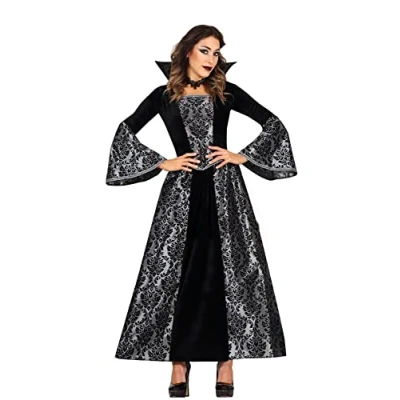 Image of FIESTAS GUIRCA Elegant Silver Vampire Halloween Costume Adult Women and Black Countess Dress Adults Fancy Costumes Size S 8 10