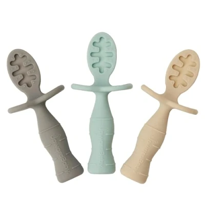 Image of Upward Baby 3 Pack Silicone Feeding Spoon with Anti Choke Barrier Spoons Self 6 Months First Stage Infant Supplies and Toddler Utensils Led Weaning Soft Tip Training