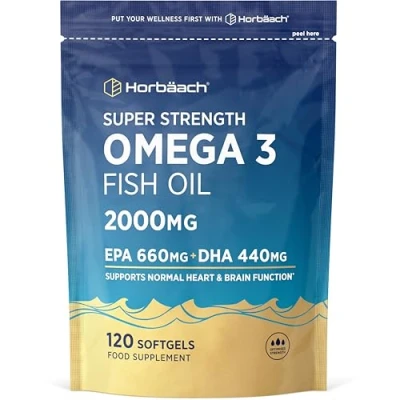 Image of Omega 3 Fish Oil 2000mg 120 Softgels Natural Source of High Strength Supplement Providing 660mg EPA and 440mg DHA by Horbaach