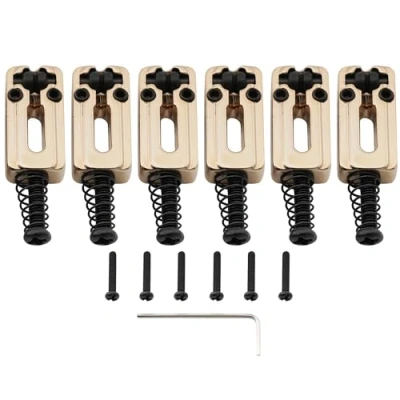 Image of Musiclily Pro 10.8mm Modern Style Zinc Alloy Roller Saddles for Import Strat Tele Electric Guitar, Gold (Set of 6)