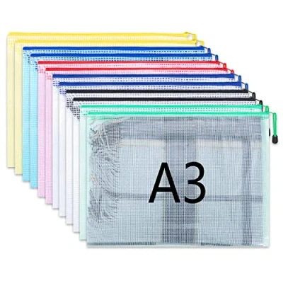 Image of Plastic Wallets 12 Pcs A3 Zip Lock Bags Document Wallet Folders Pockets with Zipper for School Office Homework Travel Storage